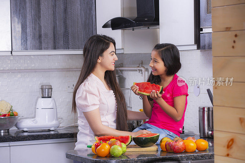 Happy family in the kitchen. stock photo